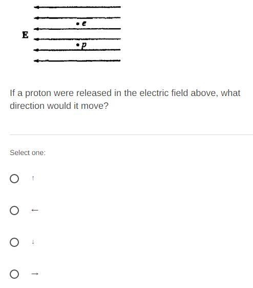 If a proton were released in the electric field above, what direction would it move-example-1