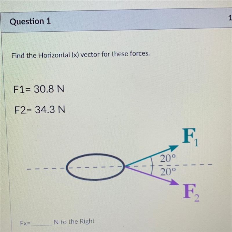 Find the Horizontal (x) vector for these forces.-example-1