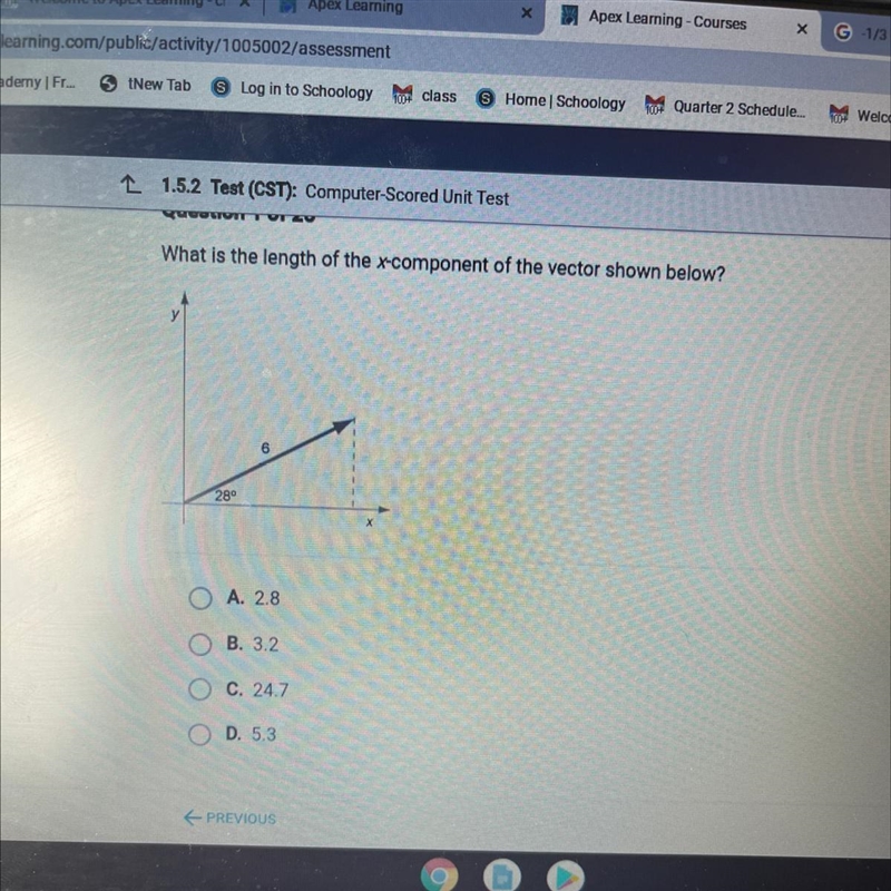 What is the length of the x-component of the vector shown below? у 6 28°-example-1