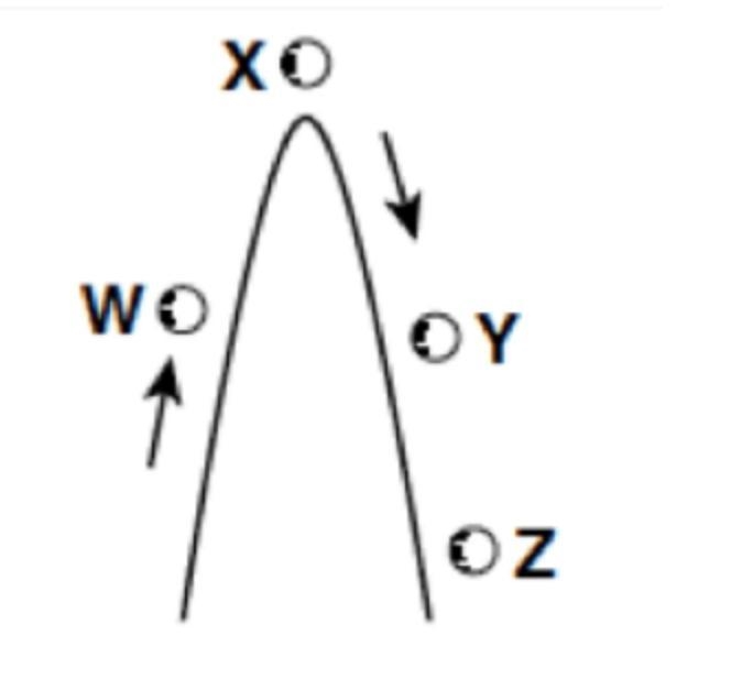 You throw a ball into the air as shown in the diagram. At what point does the ball-example-1