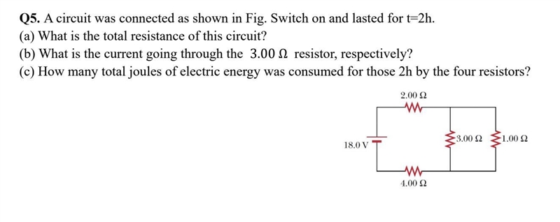 How to find the total resistance, current going through, and the total energy used-example-1