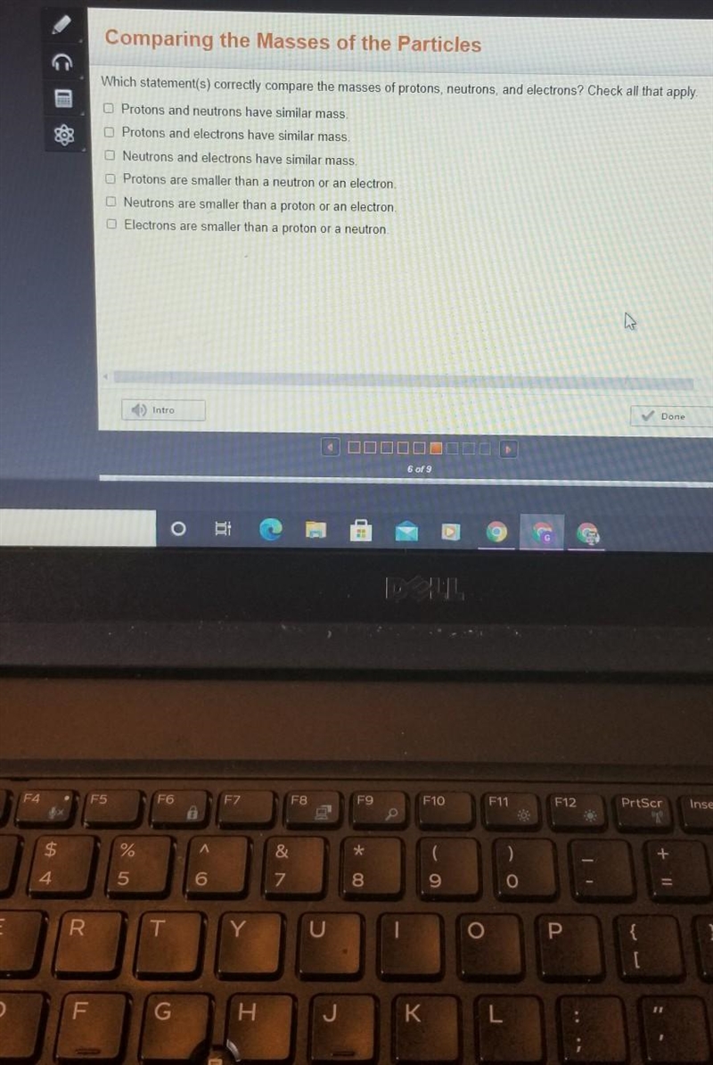 PLEASE HELP!!!!! which statements correctly conpare the masses of protons,neutrons-example-1