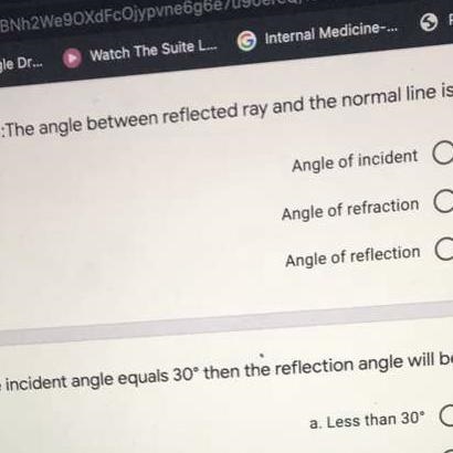 The angle between reflected ray and the normal line is-example-1