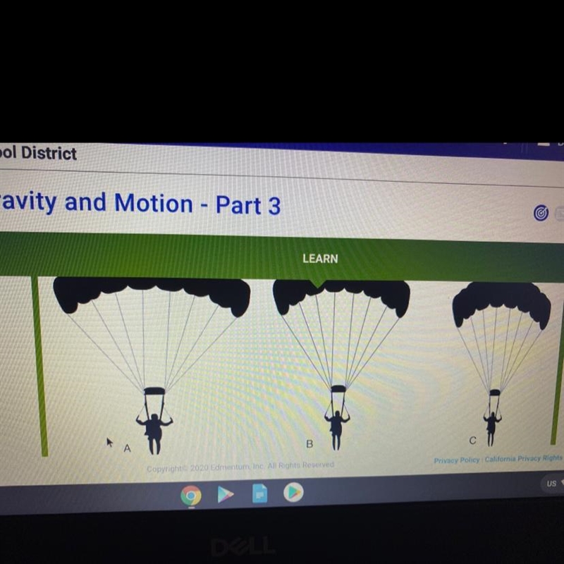 Based on the image which parachuter will fall fastest A B Or C-example-1