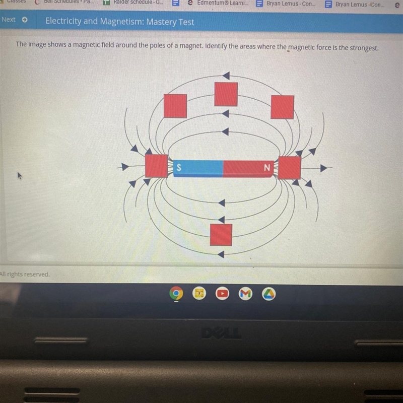 The Image shows a magnetic field around the poles of a magnet. Identify the areas-example-1