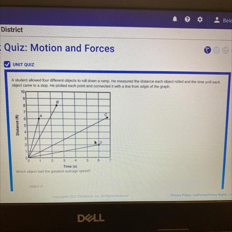 Which object had the greatest average speed? A B C D-example-1