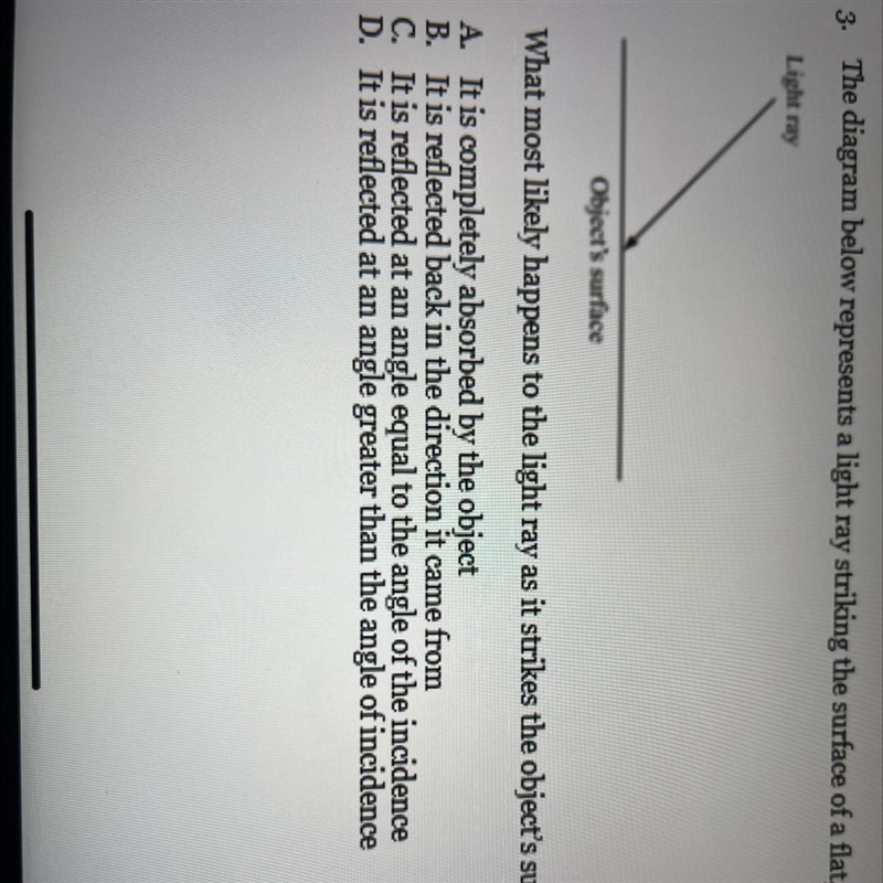 The diagram below represents a light ray striking the surface of a flat, shiny object-example-1