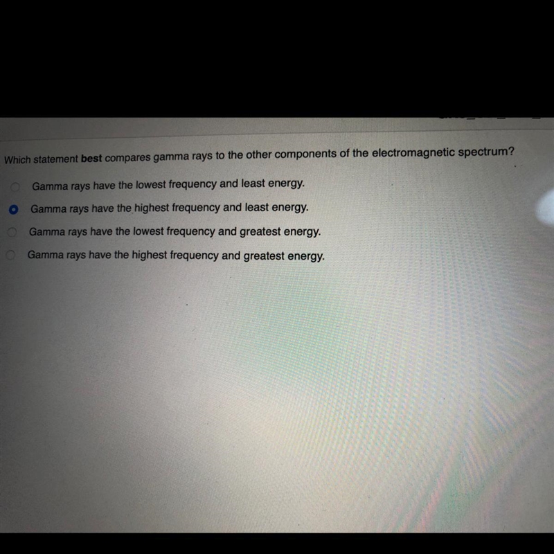 Which statement best compares gamma rays to the other components of the electromagnetic-example-1