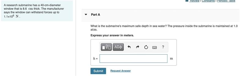 What is the submarine's maximum safe depth in sea water? The pressure inside the submarine-example-1