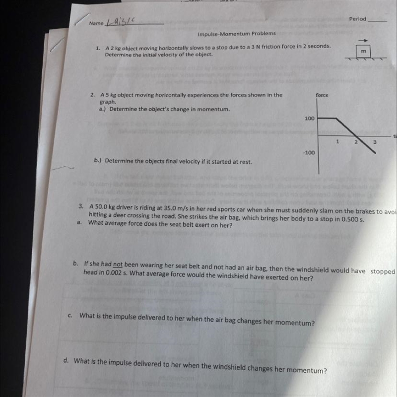 A 50.0 kg driver is riding at 35.0 m/s in her red sports car when she must suddenly-example-1