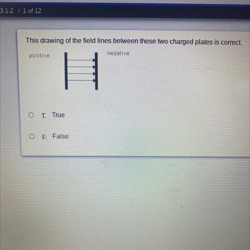 This drawing of the field lines between these two charged plates is correct. True-example-1