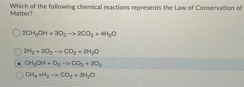 Which of the following. Chemical represent the law of conservation of Matter?-example-1