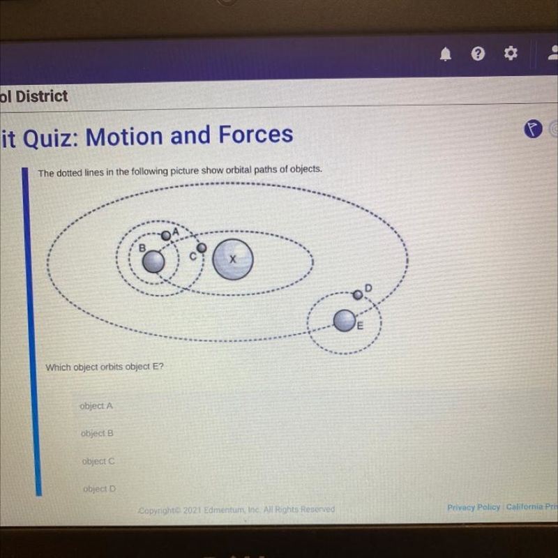 Which object orbits object E? A B C Or D-example-1