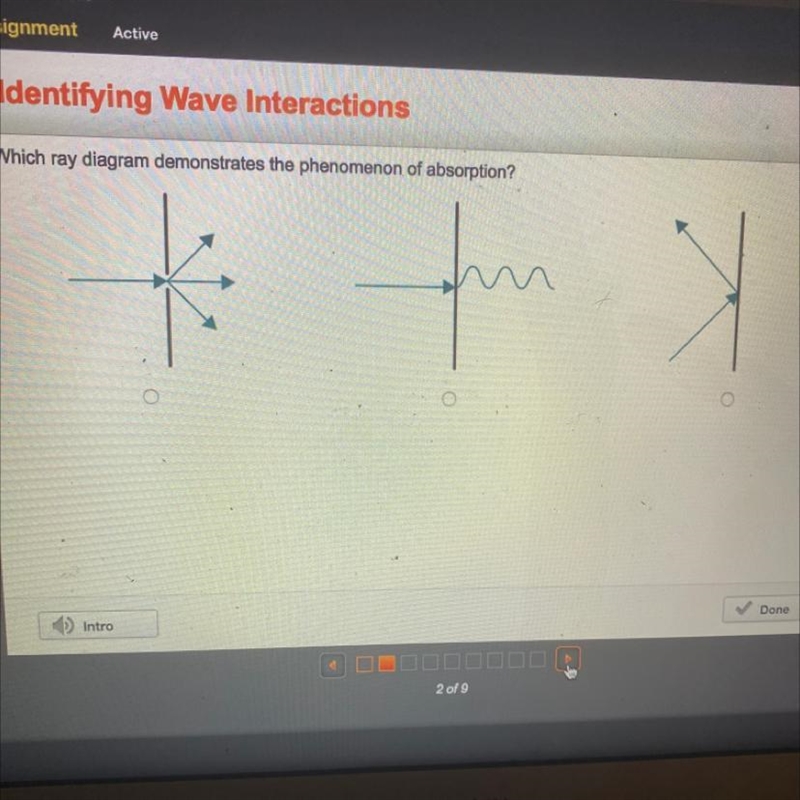 Which ray diagram demonstrates the phenomenon of absorption? tum-example-1