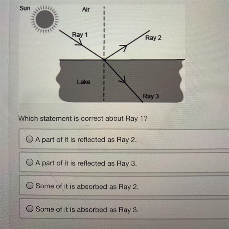 ￼look at the diagram below Which statement is correct about Ray 1?-example-1