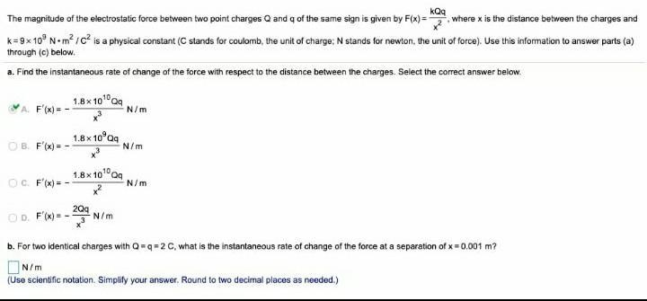 The magnitude of the electrostatic force between two point charges Q and q of the-example-1