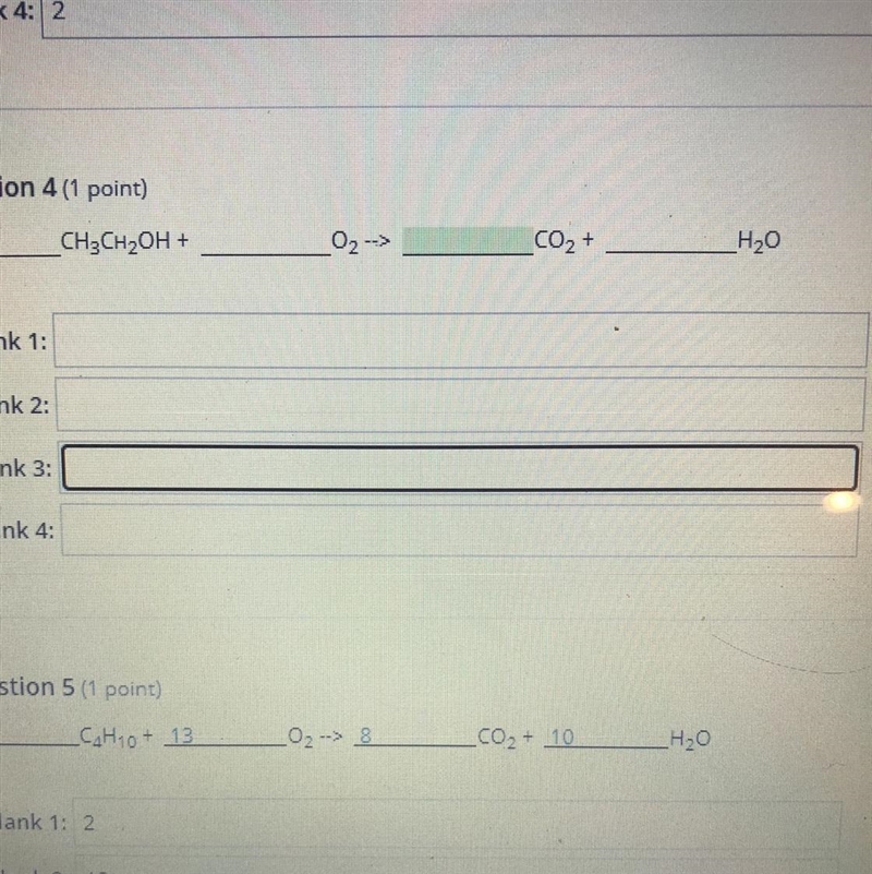 Solve this chemical equation: CH3CH2OH+__O2=CO2+__H2O-example-1