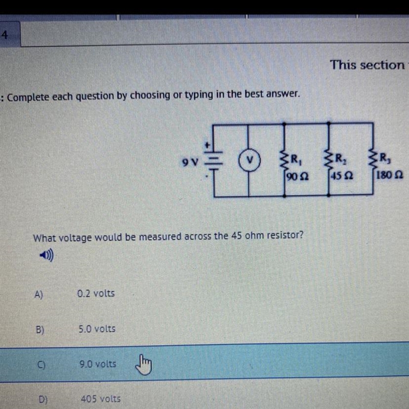 9y ER, ER, ER 19o a 1450 1802 What voltage would be measured across the 45 ohm resistor-example-1