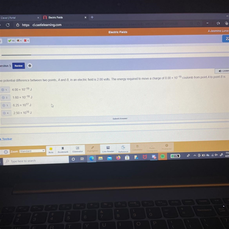 Help! the potential difference between two points, a and b, in an electric field is-example-1