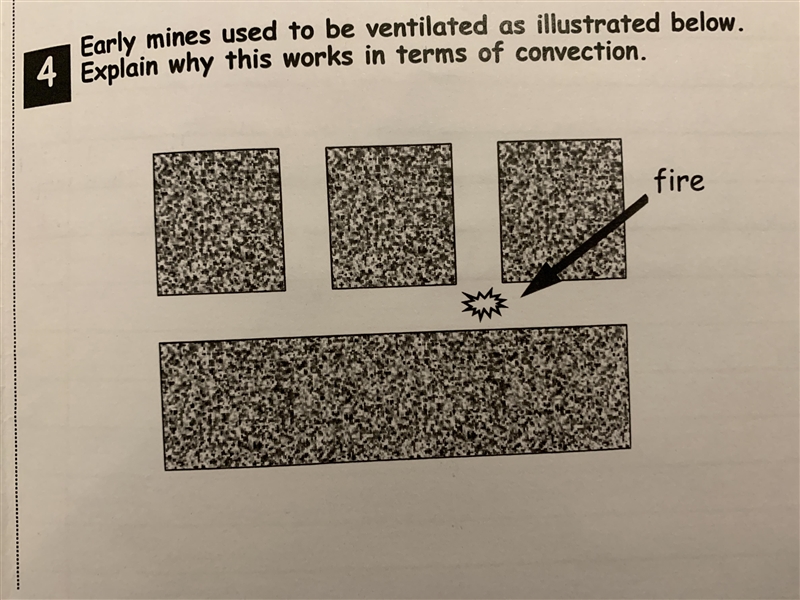 Early mines used to be ventilated as illustrated below. Explain why this works in-example-1