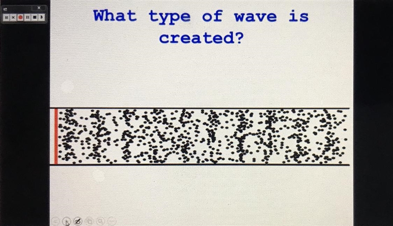 What type of wave is created here? A) longitudinal B) transverse Help me plssss!!!-example-1