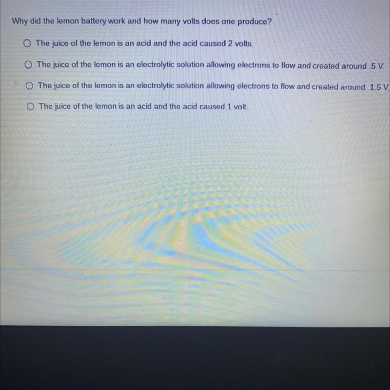 Why did the lemon battery work and how many volts does one produce? O The juice of-example-1