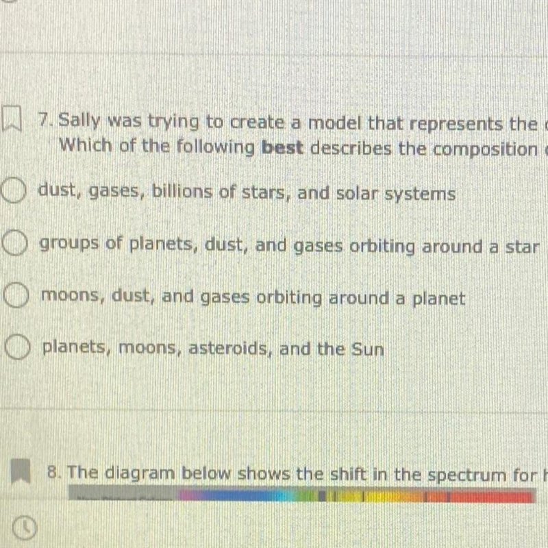 7. Sally was trying to create a model that represents the composition of a galaxy-example-1