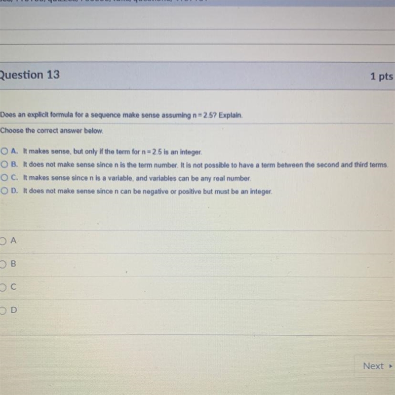 Does an explicit formula for a sequence make sense assuming n = 2.5? Explain Choose-example-1