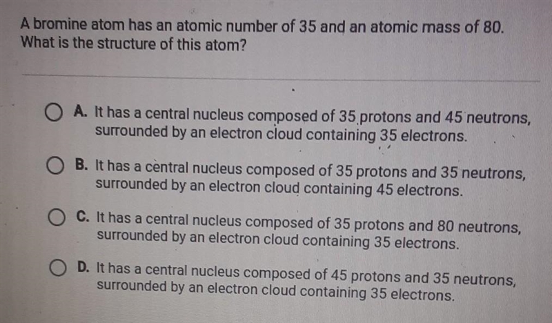 A bromine atom has an atomic number of 35 and an atomic mass of 80. What is the structure-example-1