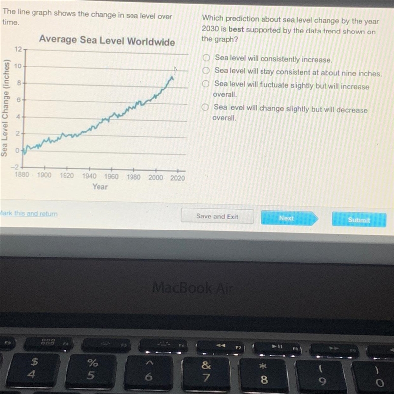 Which prediction about sea level PLZ HELP I WILL MARK BRAILIEST. 30 POINT QUESTION-example-1