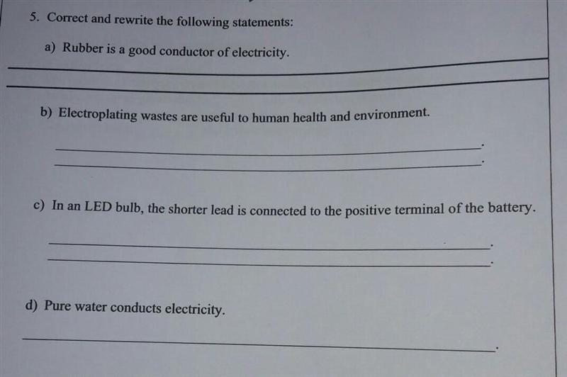 ☆ Correct and rewrite the following statements: a). Rubber is a good conductor of-example-1