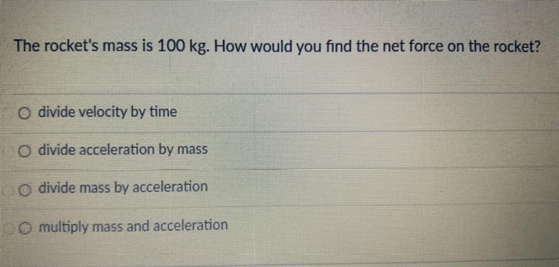 The rocket's mass is 100 kg. How would you find the net force on the rocket?-example-1