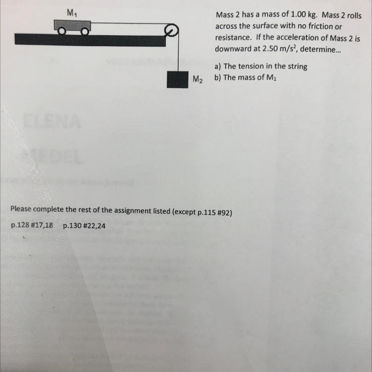 Mass 2 has a mass of 1.00 kg. Mass 2 rolls across the surface with no friction or-example-1