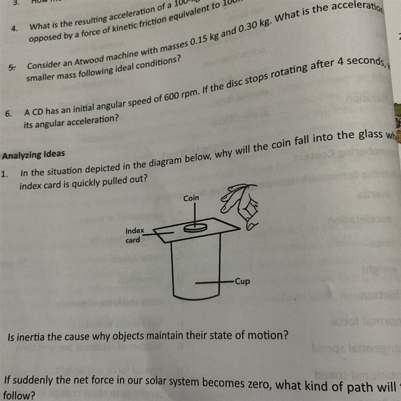 Why will the coin fall into the glass when the index card is quckly pulled out?-example-1