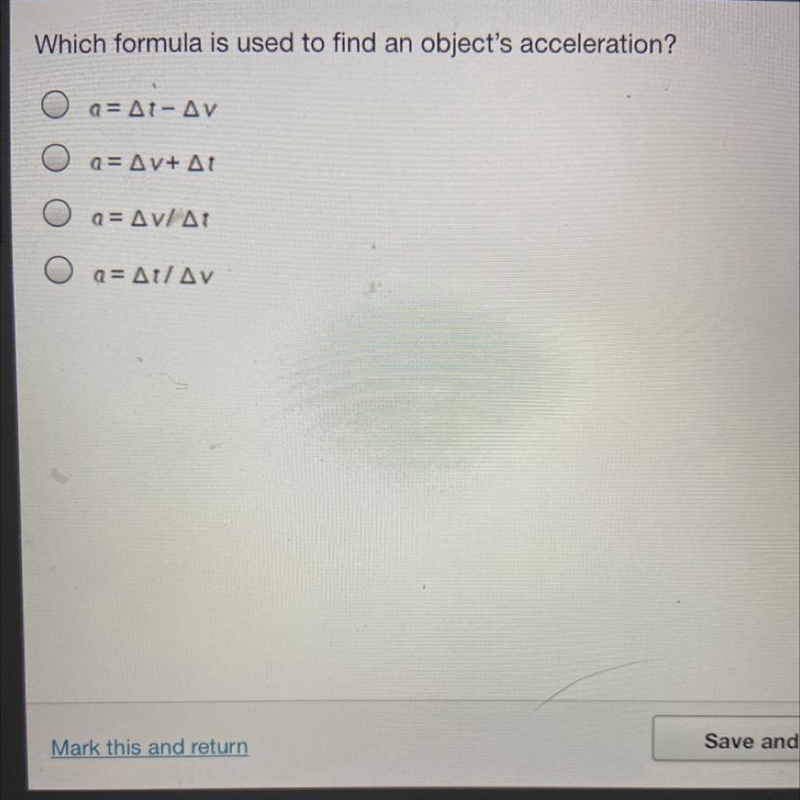 Which formula is used to find an object's acceleration?-example-1