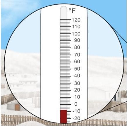 What is the temperature shown on the thermometer below? A. 8 °F B. 4 °F C. –4 °F D-example-1