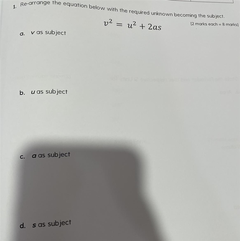 Rearrange the equation below with the required unknown becoming the subject a. V as-example-1