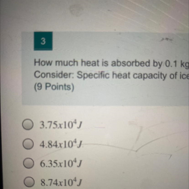 How much heat is absorbed by 0.1 kg of ice at -20.0°C to become water at 0.0°C? Consider-example-1