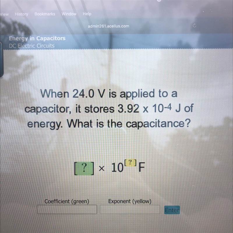 When 24.0 V is applied to a capacitor, it stores 3.92 x 10-4 J of energy. What is-example-1