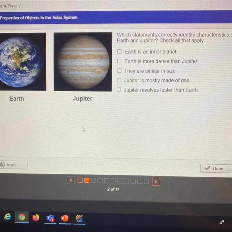 Which statements correctly identify chart of Earth and Jupiter?-example-1