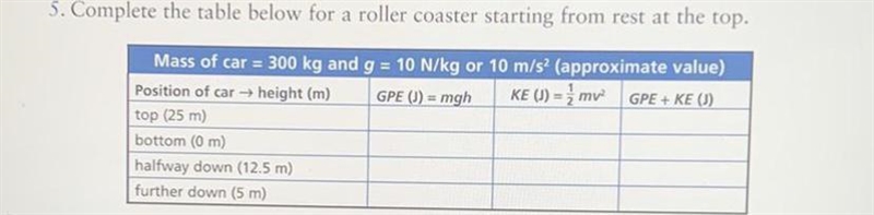 Help me calculate the kinetic energy (just the middle column) ASAP! SHOW WORK! ON-example-1