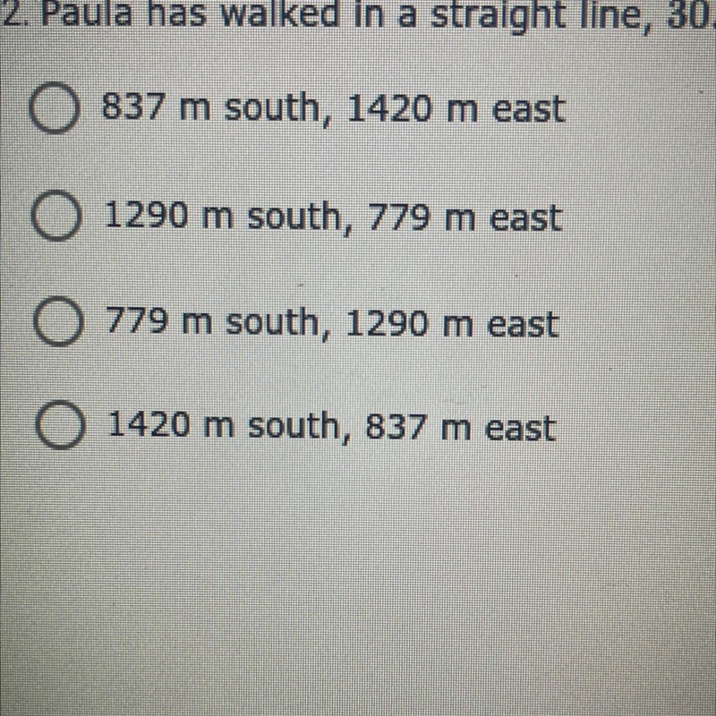 Paula has walked in a straight line, 30.5° north of west, for 1650 meters. How far-example-1