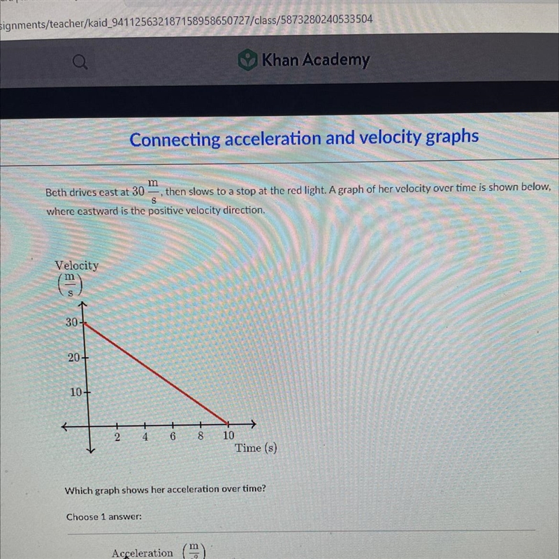 M Bcth drives cast at 30 , then slows to a stop at the red light. A graph of her velocity-example-1