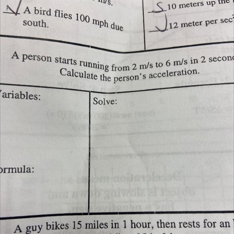 A person starts running from 2 m/s to 6 m/s in 2 seconds. Calculate the person's acceleration-example-1