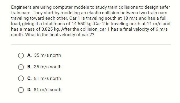 After the collision, car 1 has a final velocity of 6m/s south. What is the final velocity-example-1