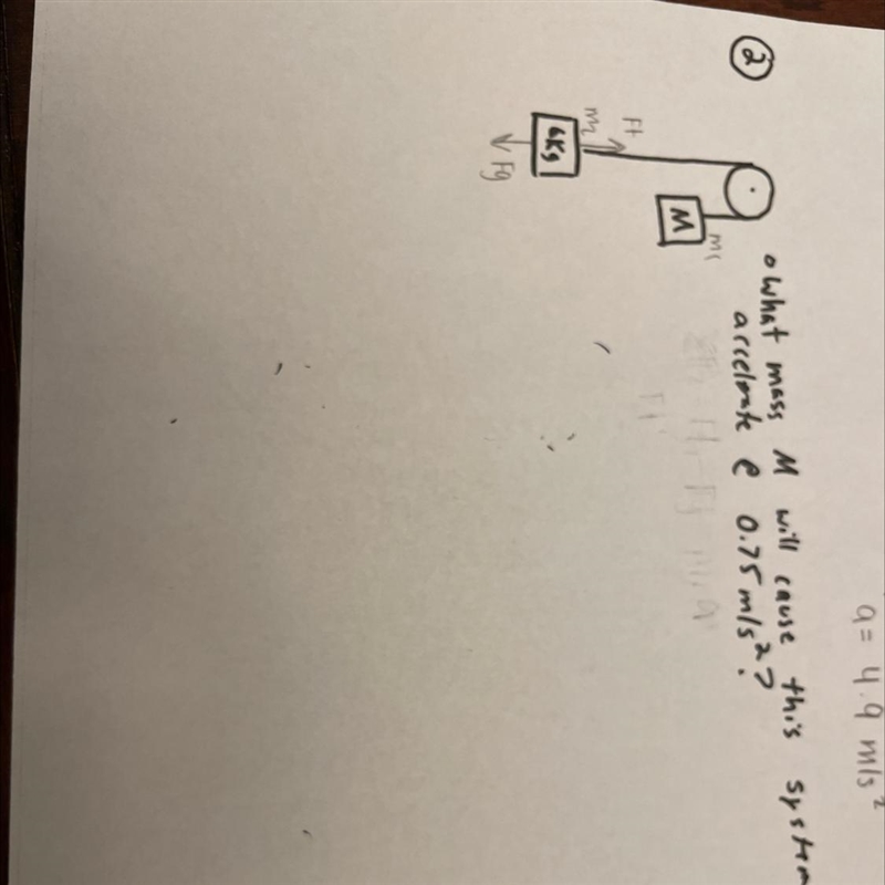 What mass M will cause this system accelerate e 0.75 m/s²?-example-1