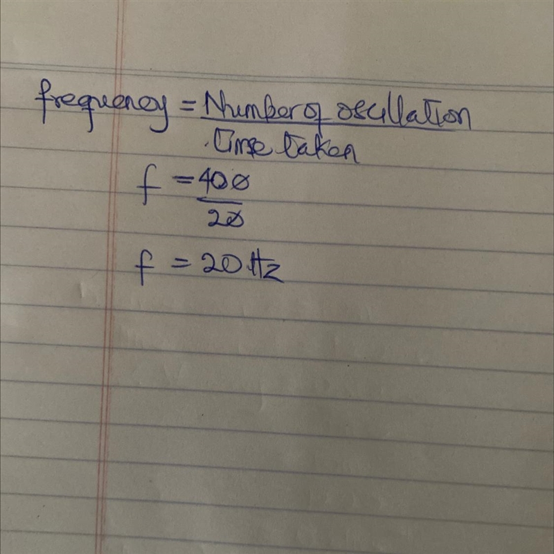 Calculate the frequency of a vibrating body if it vibrates 400 times in 20 seconds-example-1