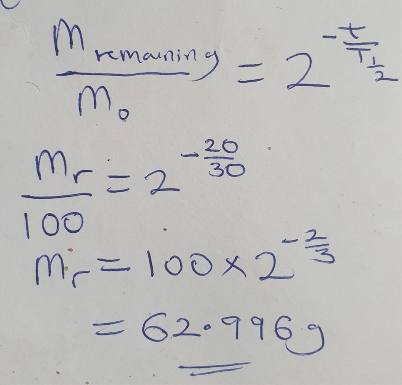 a radioactive element has a half-life of 30 days. calculate the mass of the element-example-1