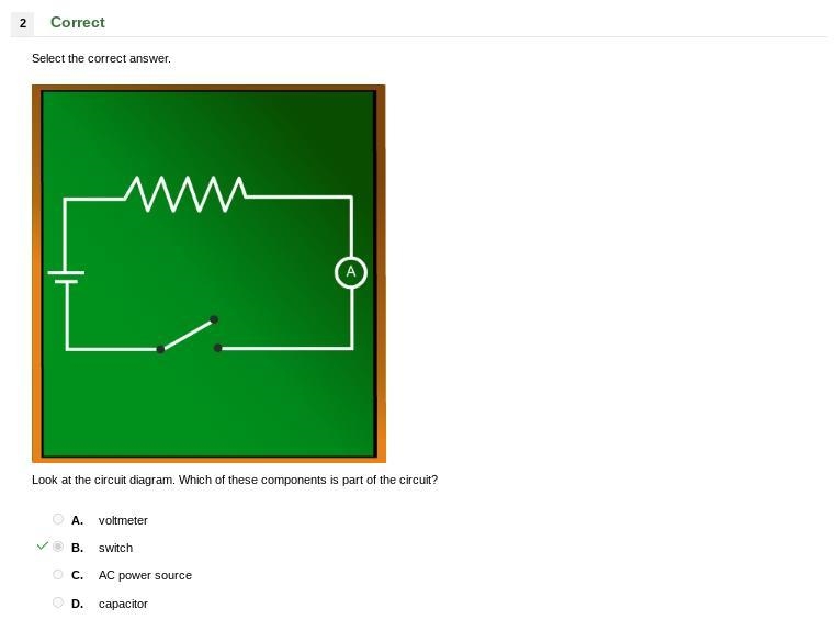 Look at the circuit diagram. Which of these components is part of the circuit? A. voltmeter-example-1