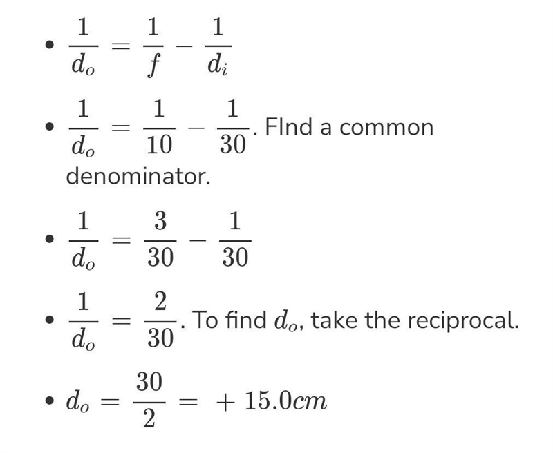 A concave mirror with a focal length of 10.0 cm creates a real image 30.0 cm away-example-1